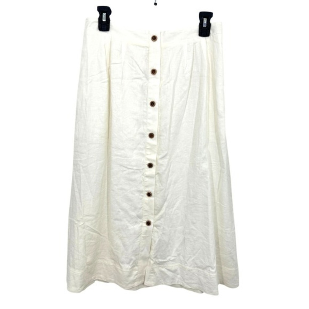 Maeve by Anthropologie White Linen Button Front Midi Skirt‎ Small NWT Resortwear